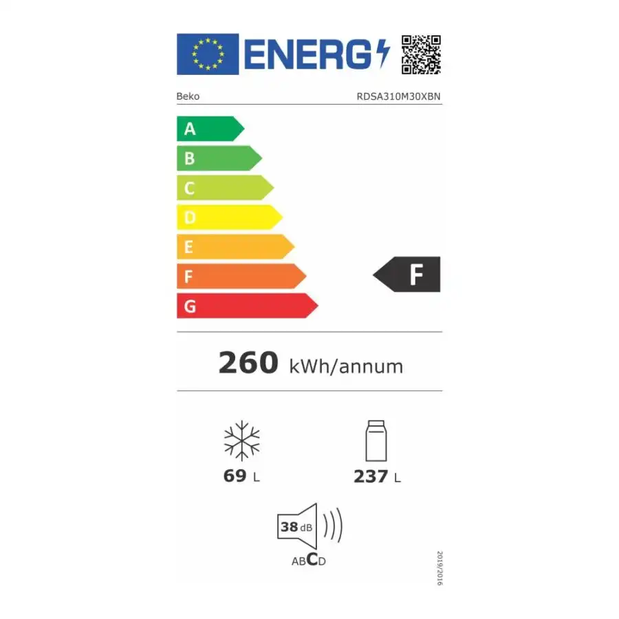 Beko RDSA310M30XBN Ψυγείο Δίπορτο 306lt 175x59.5 Inox - Image 3