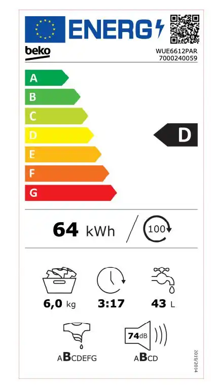 Beko Πλυντήριο Ρούχων 6kg 1200 Στροφών WUE 6612 PAR - Image 3