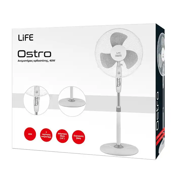 Life Ostro FS-100 Ανεμιστήρας Δαπέδου Ορθοστάτης 40cm 40W - Image 3