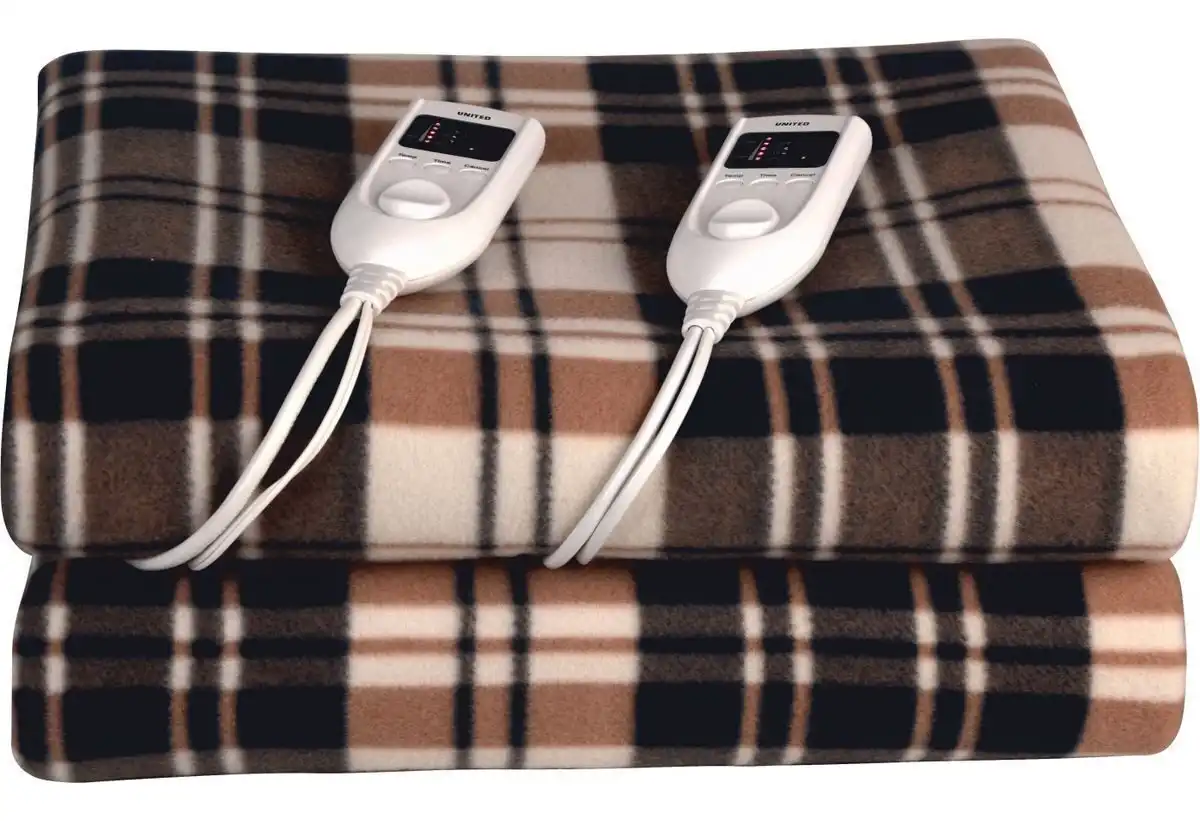 United Διπλή Ηλεκτρική Κουβέρτα Πλενόμενη με Χρονοδιακόπτη Καφέ 120W 140x160εκ.